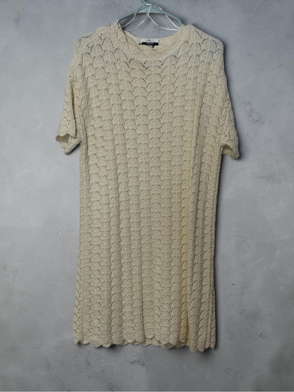 a new day Cream Crochet Short Sleeve Knit Dress